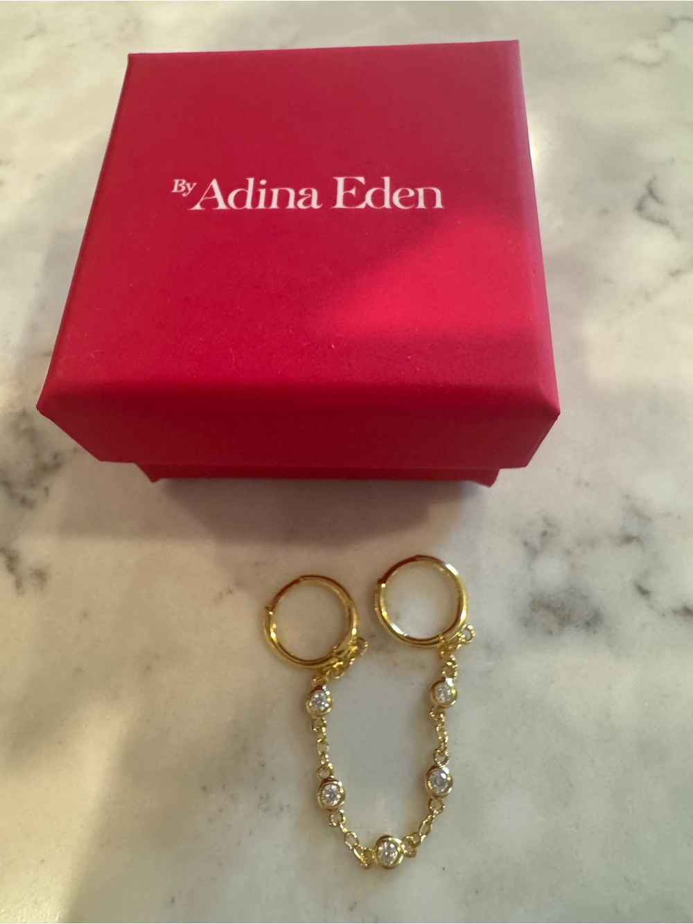 Adina Eden 18k Gold plated and Clear Bead Hoop Earring - one piece - Picture 3 of 3